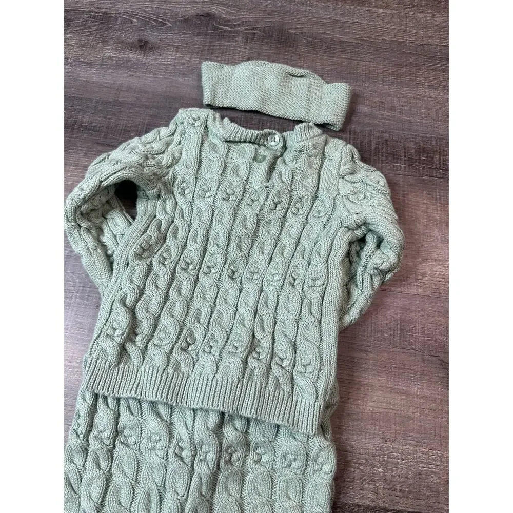 Nicole Miller Girls 3-Piece Cable Knit Sweater Set - Mint Green, 18 months